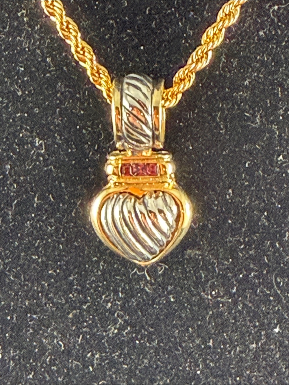 Gold & Silver Heart Pendant Necklace with Amethyst Accent